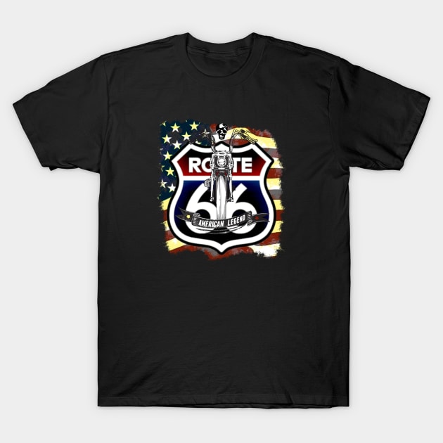 American Flag, Route 66, American Legend, USA, Motorbike T-Shirt by KZK101